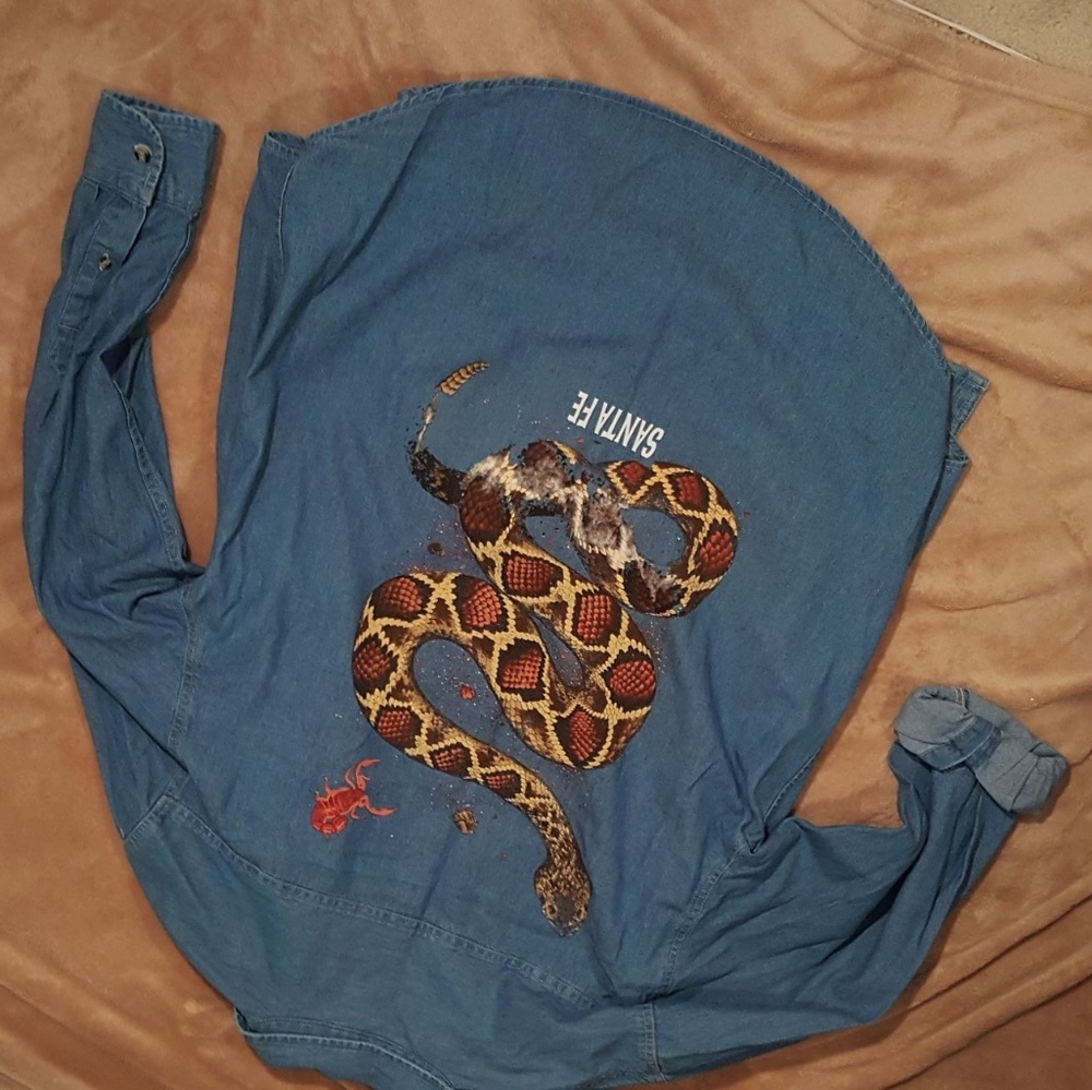 Shambre type of denim button up shirt